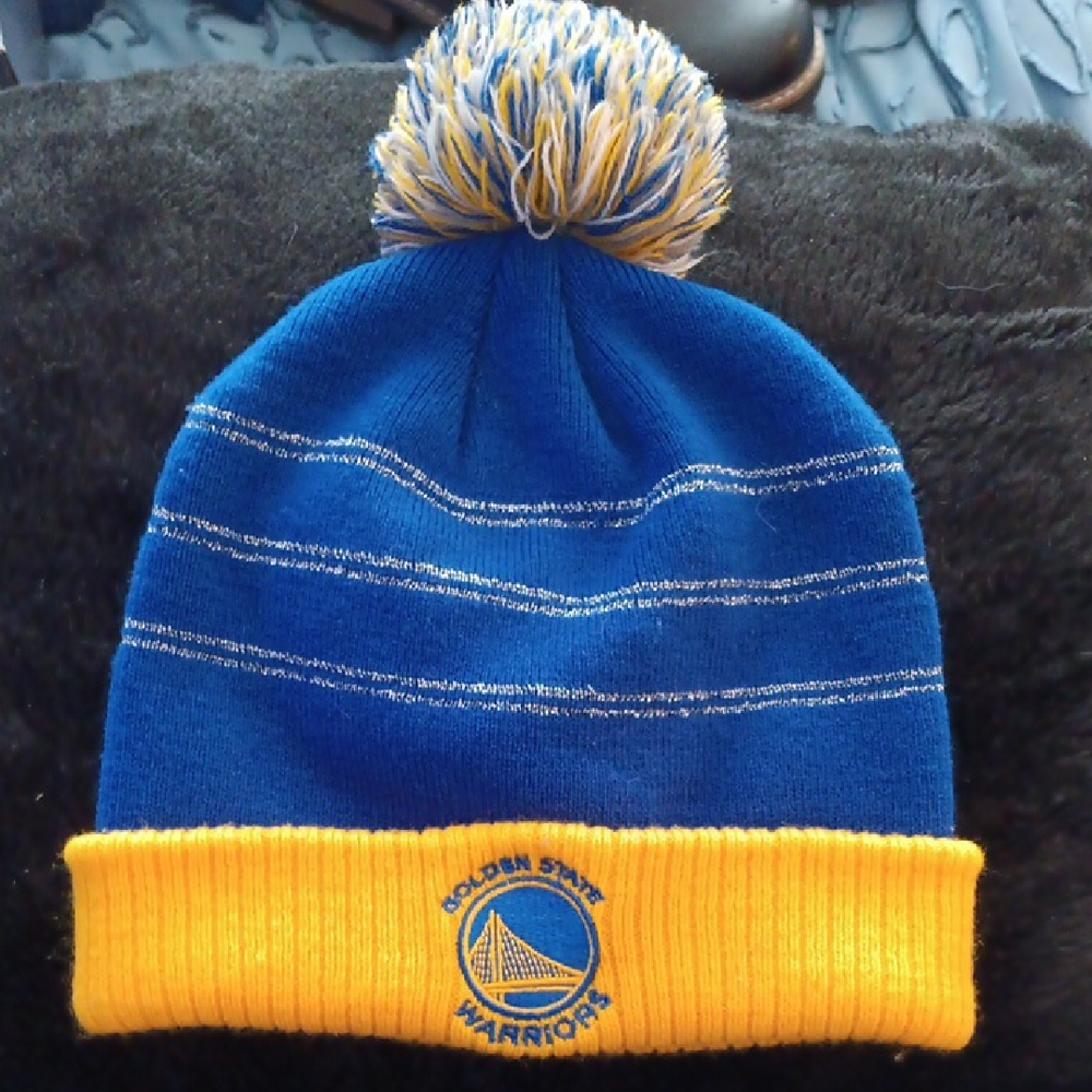 NBA Golden State Warriors Unisex Pom Beanie - Blue and Yellow